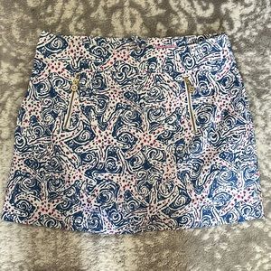 Lilly Pulitzer Skort Navy Blue, pink & white ocean waves, nautical print size 8